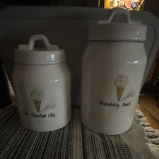 Rae Dunn Ceramic Ice Cream Canisters Set Mint Chocolate Chip Strawberry Swirl