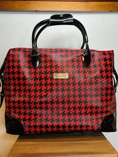 Samantha Brown Wheeled Weekender Bag Red And Black Houndstooth  Preppy Travel