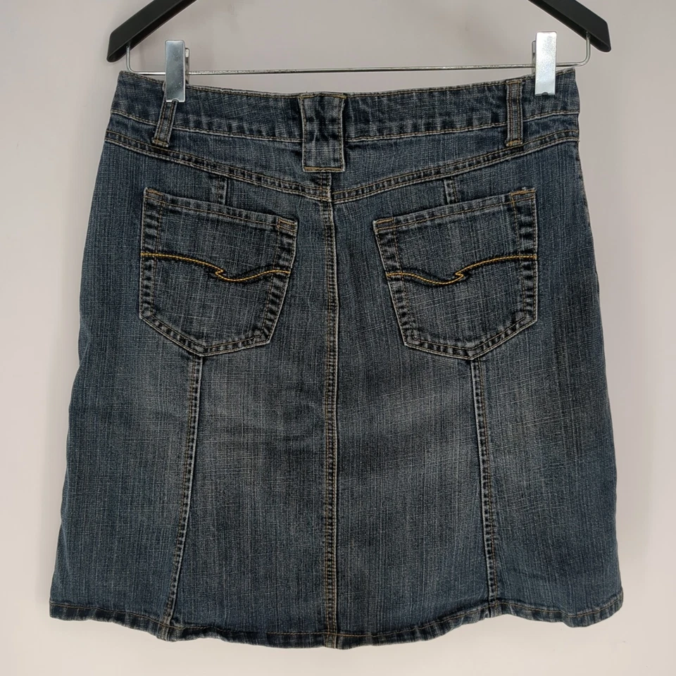 De Colección Y2K Baccini Denim Jean Falda Azul Elastizada Hasta la Rodilla Bolsillos Línea A Talla 8 Foto 4 de 4