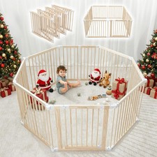 Baby Gate Playpen - 57 x 57 x 25 in, Extends Up to 228  - Pine Wood Foldable ...