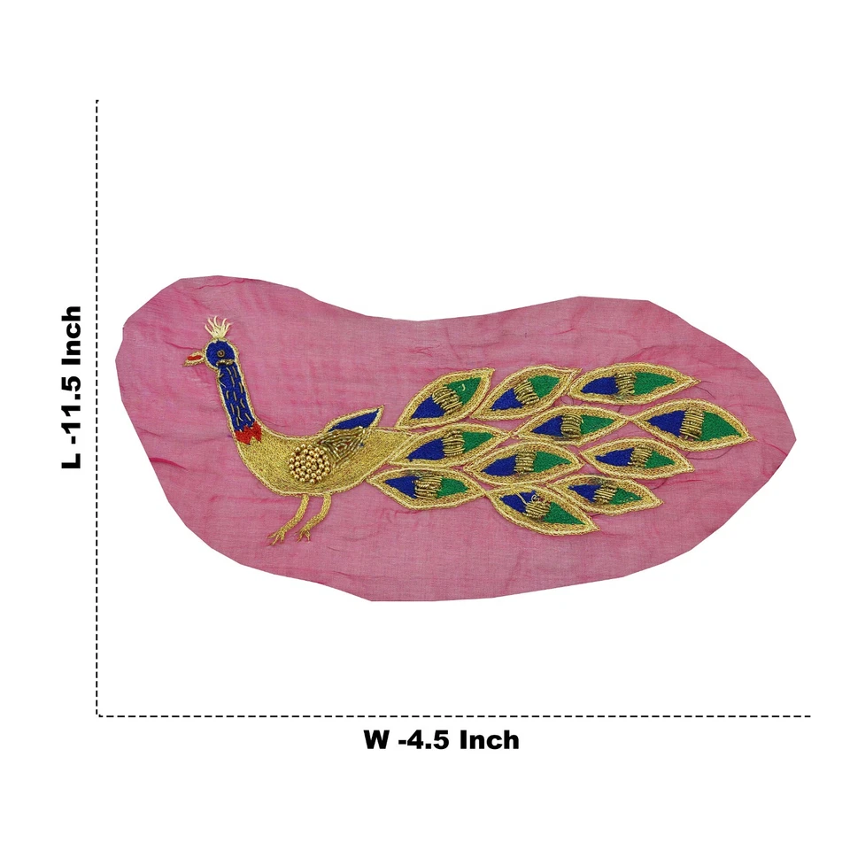 Vintage 2 Pcs Appliques Pink Chiffon Silk Peacock VERY OLD ANTIQUE Rare Patches - Image 2 of 4