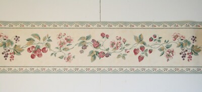 S A Maxwell Co Wallpaper Border Retro Cottagecore Cherry Berry Flowering Vines