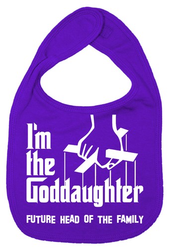Funny Baby Bib "I'm the Goddaughter Future Head of the Family" Christening Gift - Picture 3 of 12