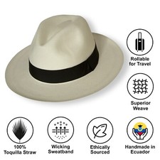 Premium Fedora Panama - handgewebt in Ecuador - Fino (extrafein) Qualität - weiß