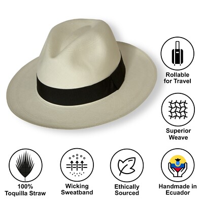 Premium Fedora Panama - handgewebt in Ecuador - Fino (extrafein) Qualität - weiß