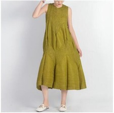Women's Dress Sleeveless Pleated Midi Skirt Loose Round Neck Summer Casual Dress