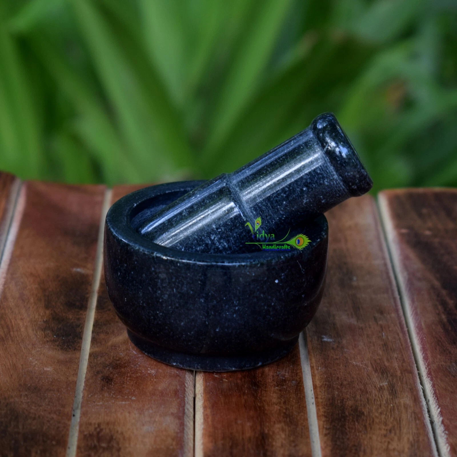 Marble Mortar And Pestle Black Stone Pestal Set To Grind Food Made In India