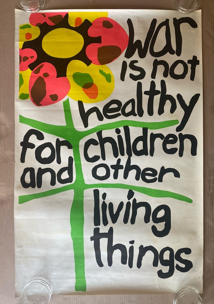 war is not healthy vintage blacklight poster 1960s flower