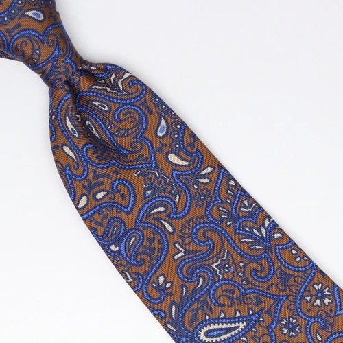 Josiah France Mens Silk Necktie Brown Blue White Paisley Floral Print Italy Tie