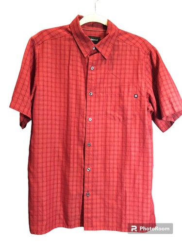 Marmot Paprika Red Lightweight Short Sleeve Hiking Rayon Blend Shirt~Mens Sz M
