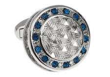 Crystal Blue Round Weave Design Pair Cufflinks in a Presentation Gift Box & P...