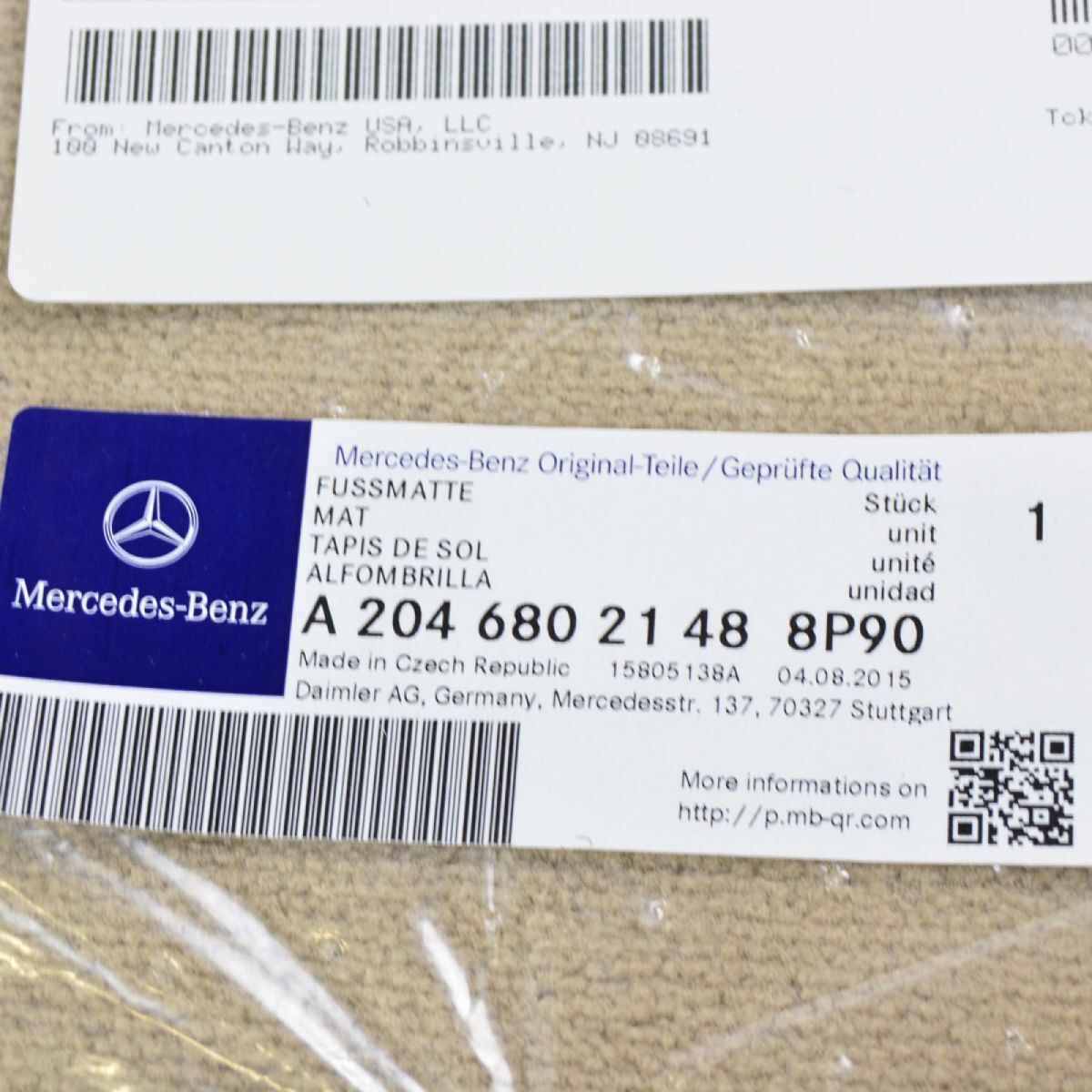 OEM 20468021488P90 Carpet Floor Mat Cashmere Kit Set of 4 for