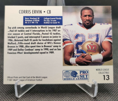 1991 Pro Set World League #13 Corris Ervin London Monarchs