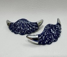 Vintage 80s 90s Blue Shell Plastic Hair Barrette Clip Chrome Accessory