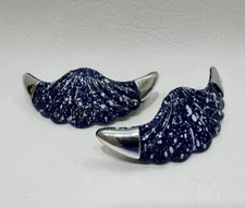 Vintage 80s 90s Blue Shell Plastic Hair Barrette Clip Chrome Accessory