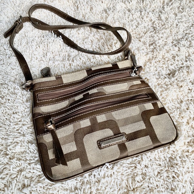 Nine West Women’s Crossbody Bag Brown Canvas Signature Handbag Small