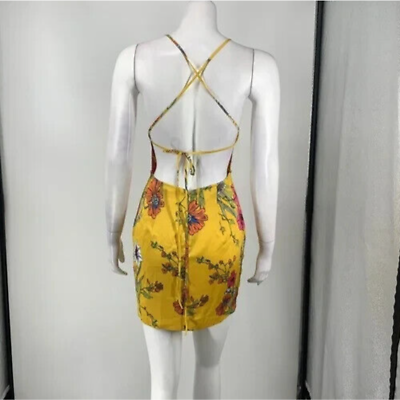 Superdown Yellow Floral Strappy Open Back Mini Dress Small | eBay