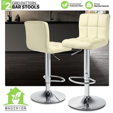 2 Pcs Beige Bar Stools Adjustable Pub Seat Counter Kitchen Height Dinning Chair