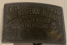 Vintage Midwestern Region Safety Award Nine Months Metal Belt Buckle 1776 1976
