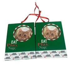 Cat Hallmark Christmas Tree Ornament Eat Play Nap Cat Photo Frame Qty 2 NO BOX