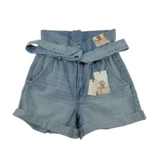 Sincerely Jules Denim Shorts High Waist Paper Bag Belted Cuffed Size 3/26