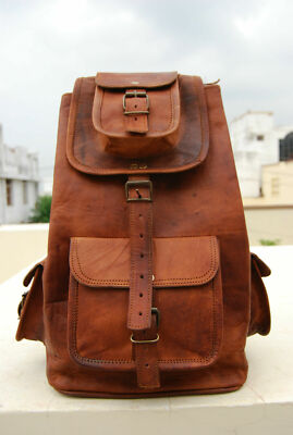 Men's Genuine Brown Leather Backpack Satchel Vintage Laptop Rucksack Bag