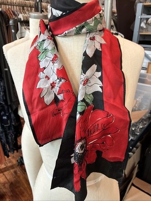 Vana 100% Silk Scarf Red Floral Pattern