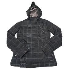 Burton Dream Jacket Black Grid Pattern Hooded Winter Snowboard Ski Coat Womens M