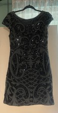 Adrianna Papell Special Occasion Open Knit Lace Sequin Blue Sheath Dress 10