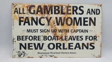 Vintage Casino Gambling Riverboat Rustic Porcelain Enameled Metal Sign