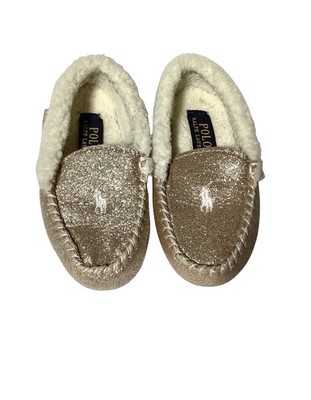 Polo Ralph Lauren Little Girls Dezi-IV Loafers Moccasin Gold Glitter Sz 11