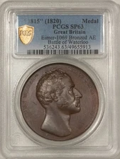 "1815" GREAT BRITAIN MEDAL EIMER-1069 BRONZED AE PCGS SP-63 BATTLE OF WATERLOO