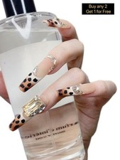 Press on Nails Long Coffin Leopard-Print Color with Sparkle Design Matte 077 