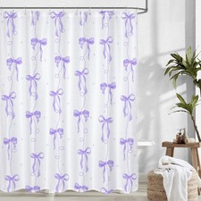 Purple Bow Shower Curtain, Bow Bathroom Decor Accessories Coquette Preppy Cut...