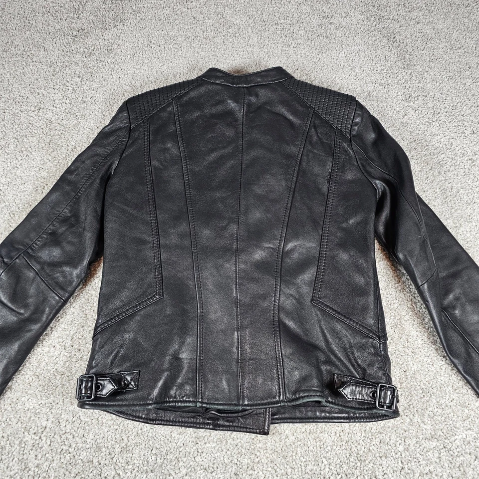 Chaqueta Moto Marc New York Cuero Negra Mujer Cremallera Completa Acolchada Detalles Talla S Foto 2 de 4