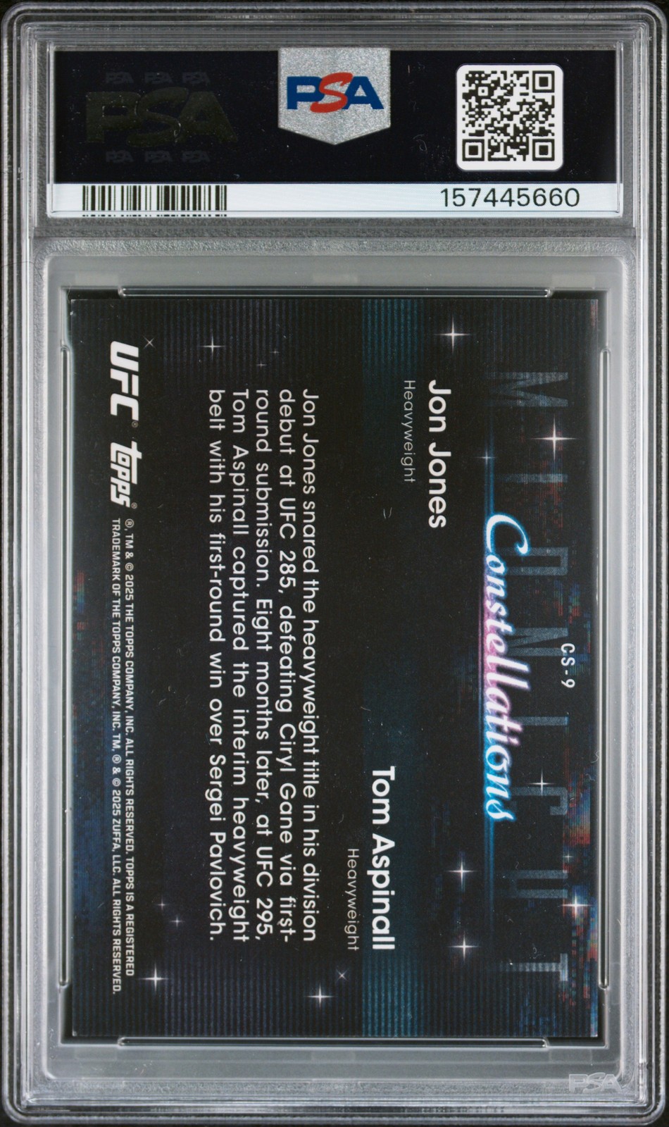 2025 TOPPS MIDNIGHT UFC CONSTELLATIONS MOON BEAM JON JONES/TOM ASPINALL PSA 8 view 2