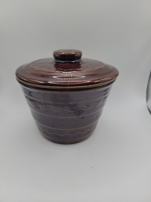 Vintage 50's Marcrest Dot Daisy Brown Glazed stoneware Grease Jar