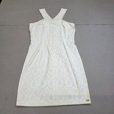 Guess Womens SP White Damask Jacquard Sleeveless A-Line Shift Dress Logo plaque