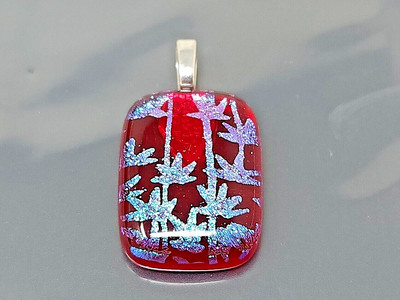 Vintage Sterling Silber Venezianischer Murano Glas Lila Anhänger