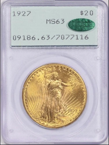 1927 Saint-Gaudens DOUBLE EAGLE Gold Piece PCGS MS-63 (CAC Green) OGH (1st Gen.)