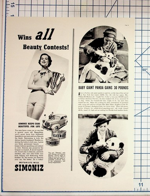 #ad #ad 1937 Baby Giant Panda Su Lin amp; Simoniz Car Wax Vintage Magazine Print Ad $19.99