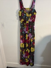 Motto Bold Floral Maxi Dress Size S Sleeveless Wide Straps Yellow Pink on Brown