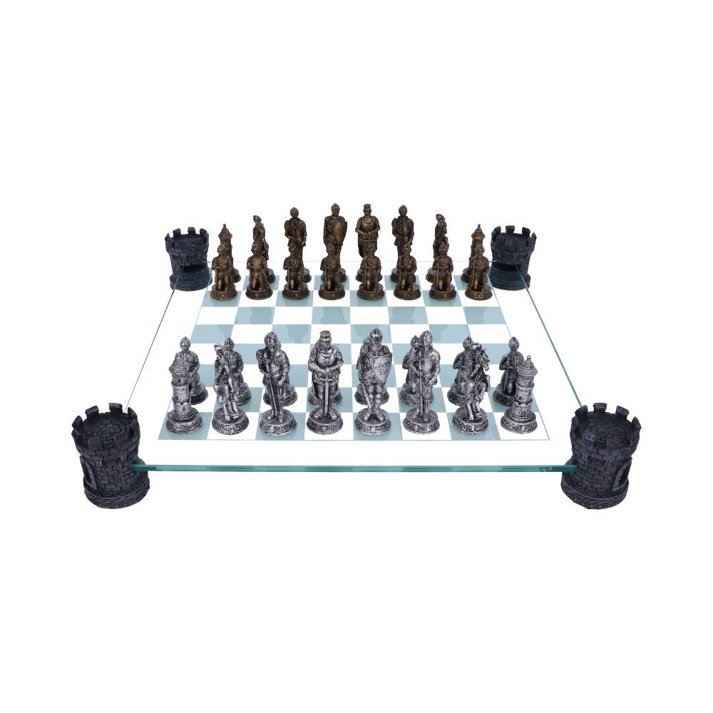 Raised Medieval Knight Chess Set With Corner Towers 43cm