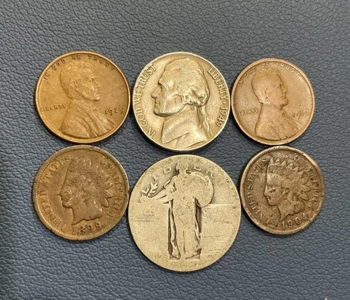 U.S Coins - Standing Liberty Silver Quarter, Indian + Wheat Cent, Nickel