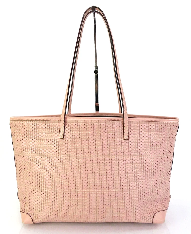 Authentic FENDI Pink Woven Leather Design Tote Bag Purse #61642A - Image 3 of 4