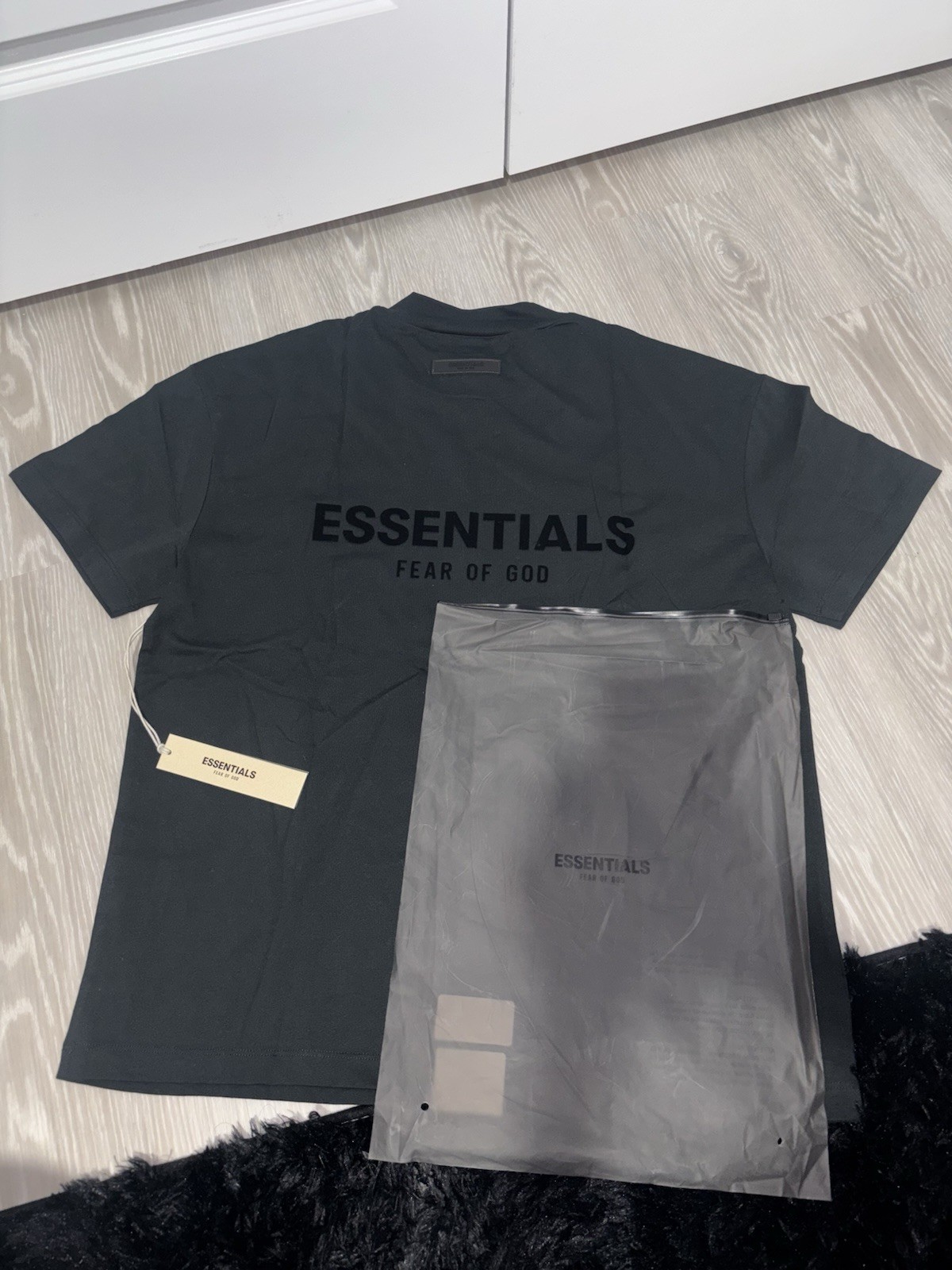 Fear of God Essentials Men's Black Cotton Short Sleeve Crew Neck Logo T-Shirt