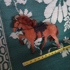 Vintage 10” Large Flocked Felt Toy Horse Chestnut Brown w/ Saddle & Bridle