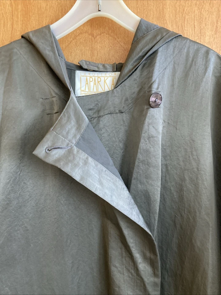 Vintage Linda LUNDSTROM Women Hooded Long LAPARKA Metallic Grey Gray Size Medium - Image 3 of 4