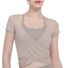 Yoga Short Sleeve -piece set for Women Mesh Gym Athletic Tops Workout Shirts ...