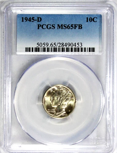 1945-D Mercury Dime PCGS MS65 FB #GA6-53 "Holder obverse chip"